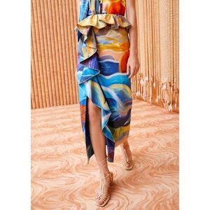 Ulla Johnson Midi Ruffle Printed Nora Cotton Skirt